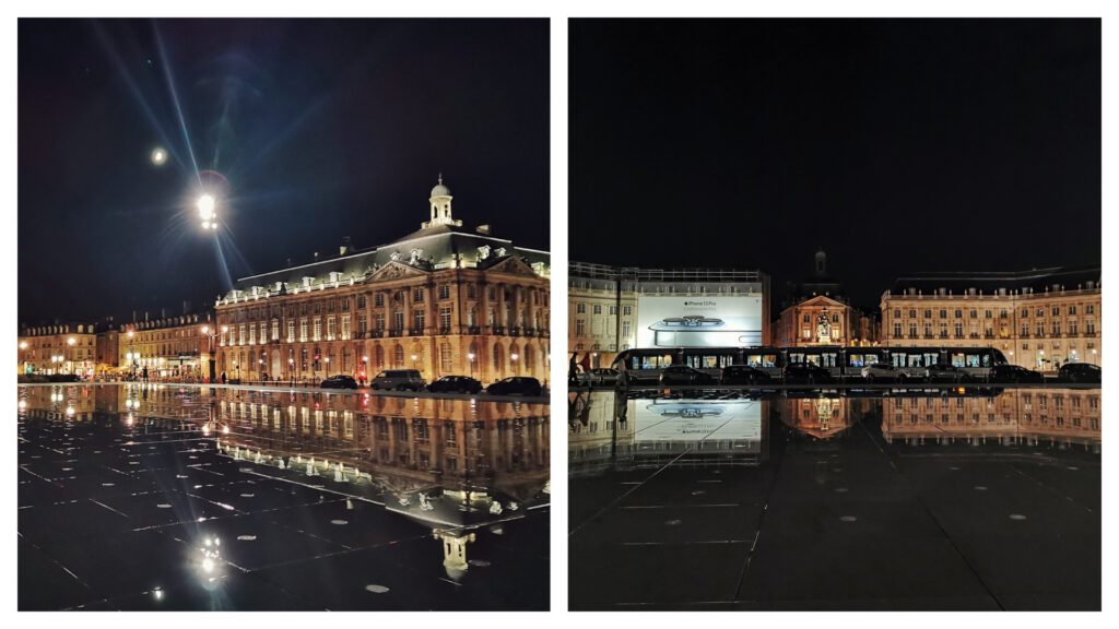 place de la bourse e le miroir d'eau di notte su 
cinque giorni a bordeaux